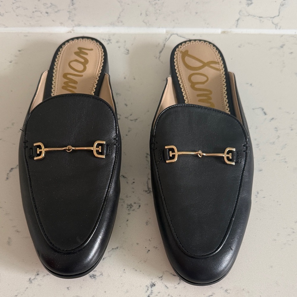 Sam Edelman Black Leather Horsebit Backless Mules